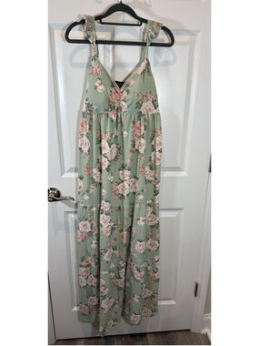 Derek Heart Green Floral Tank top Maxi Floor Length Dress Size Large